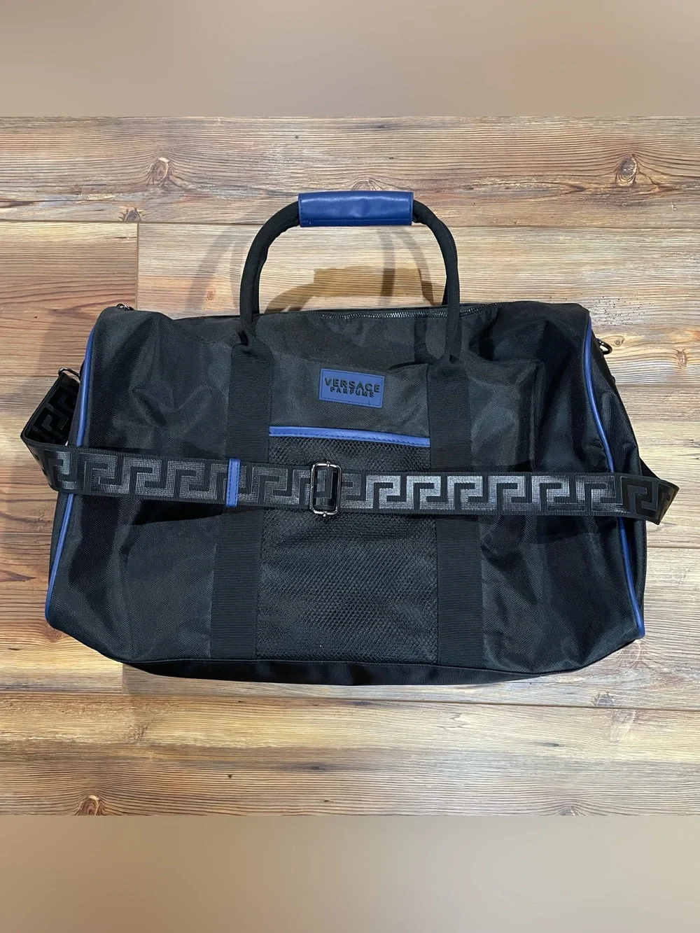 Versace Parfums Black Weekender Duffel Bag Gym Zip Close Shoulder Travel
